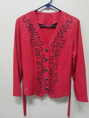 Source Unknown Women's Red & Black Soutache Scroll Embroidery Jacket Size:M